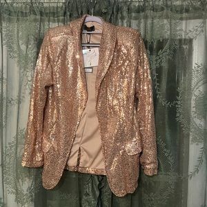 NWT L&B M Rose Gold Sequin Blazer with Pockets!